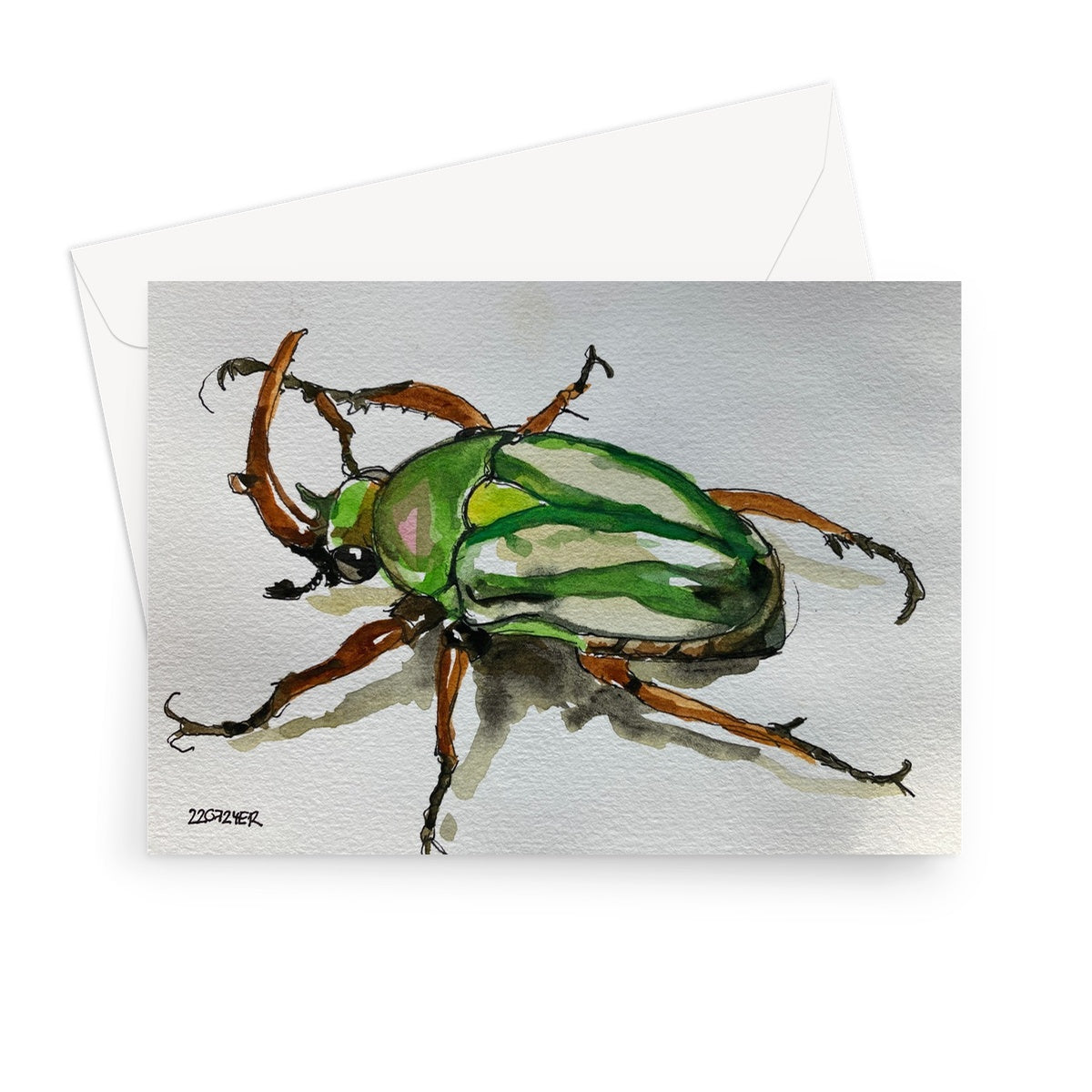 Grüner Käfer Aquarell Greeting Card